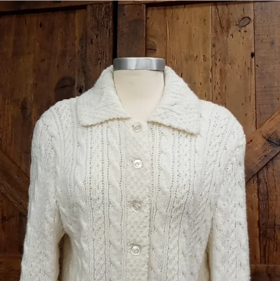 Vintage Ivory Cable Knit Sweater Coat - Picture 2 of 10